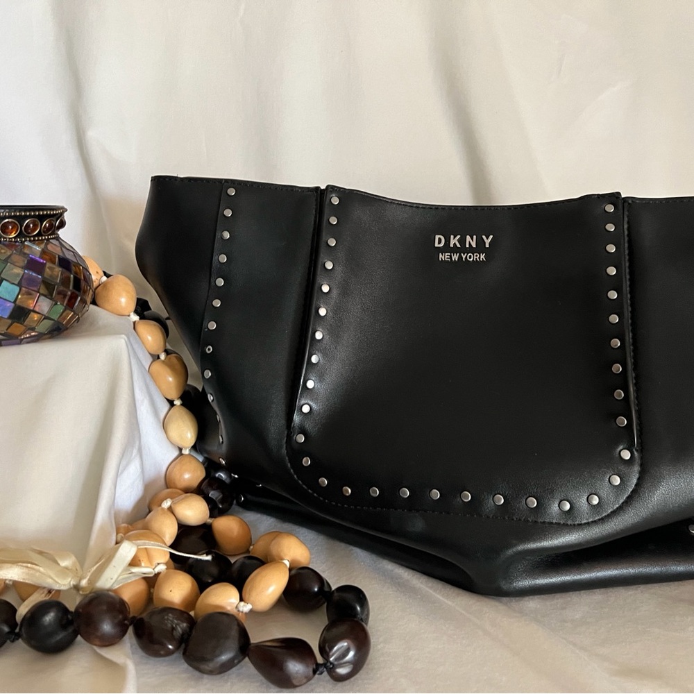 Black leather DKNY tote bag